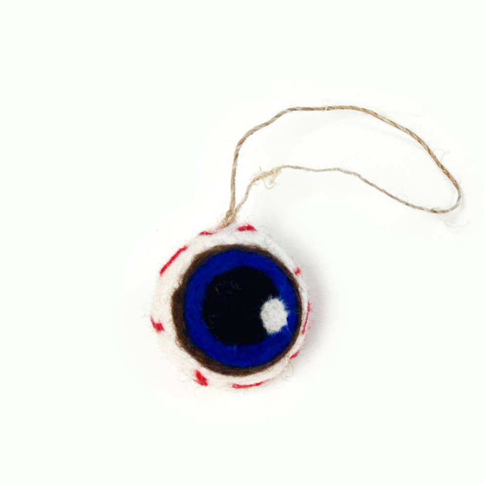 Electric Blue Eyeball Ornament - Felted Wool Eco Air Freshener