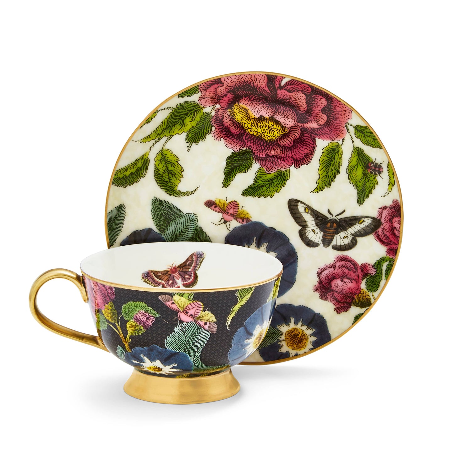 Dark Floral Coupe Teacup and Saucer - Creatures of Curiosity by Spode - Fine China