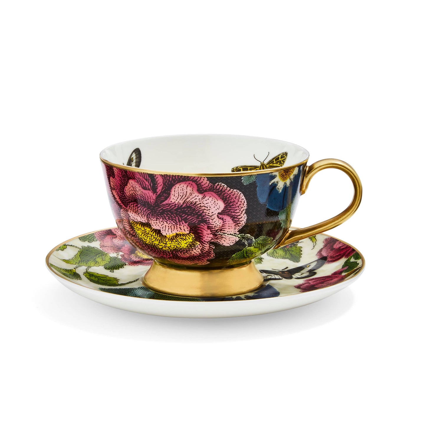 Dark Floral Coupe Teacup and Saucer - Creatures of Curiosity by Spode - Fine China