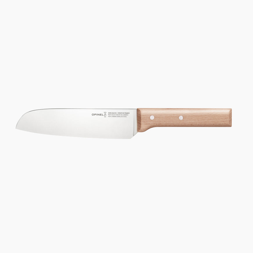 Stainless steel Opinel Parallele Santoku knife with beechwood handle