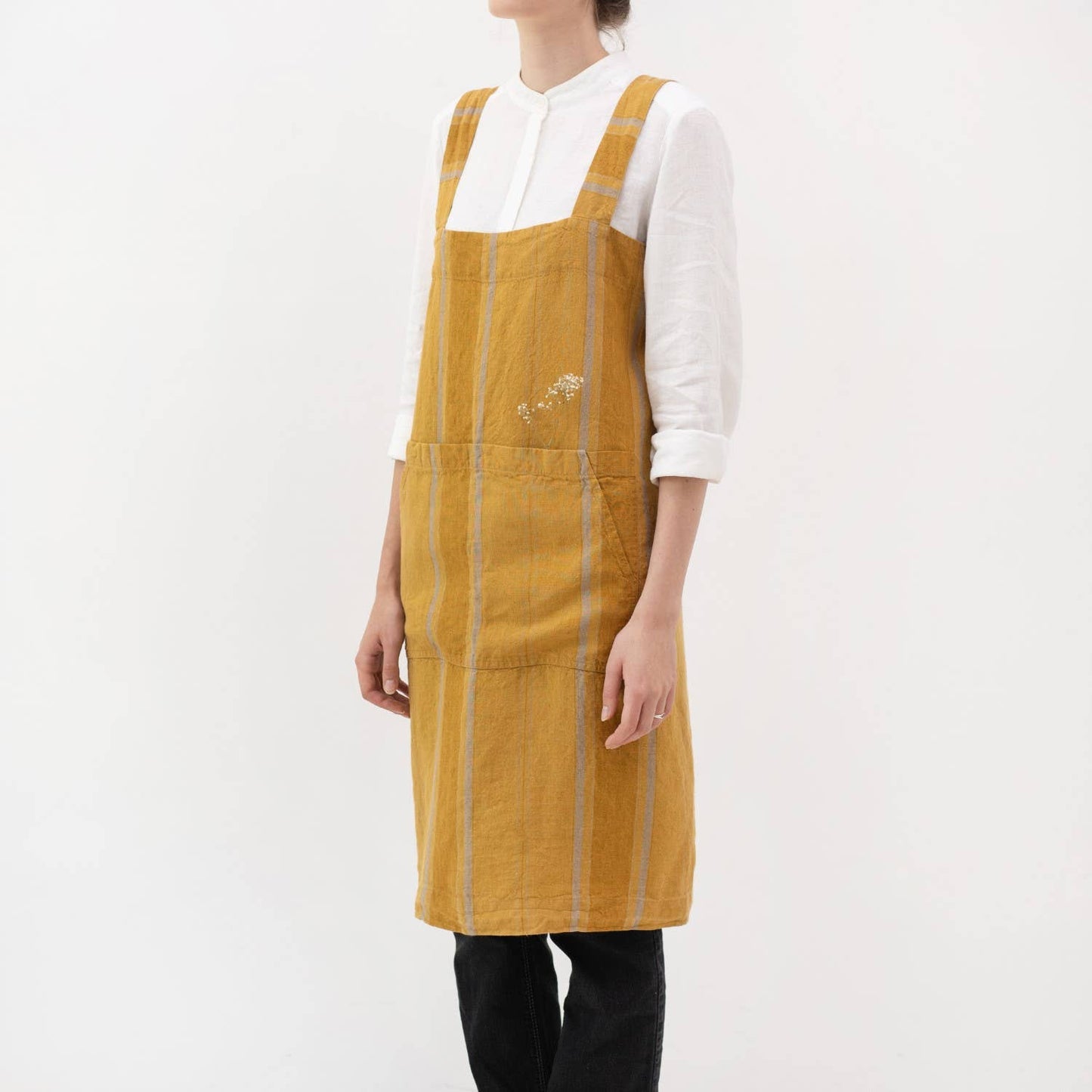 Amber Bronze Stripes Linen Pinafore Apron