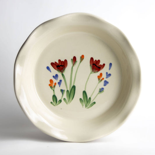 Red Poppy - Frilly Pie Plate - Handmade Stoneware