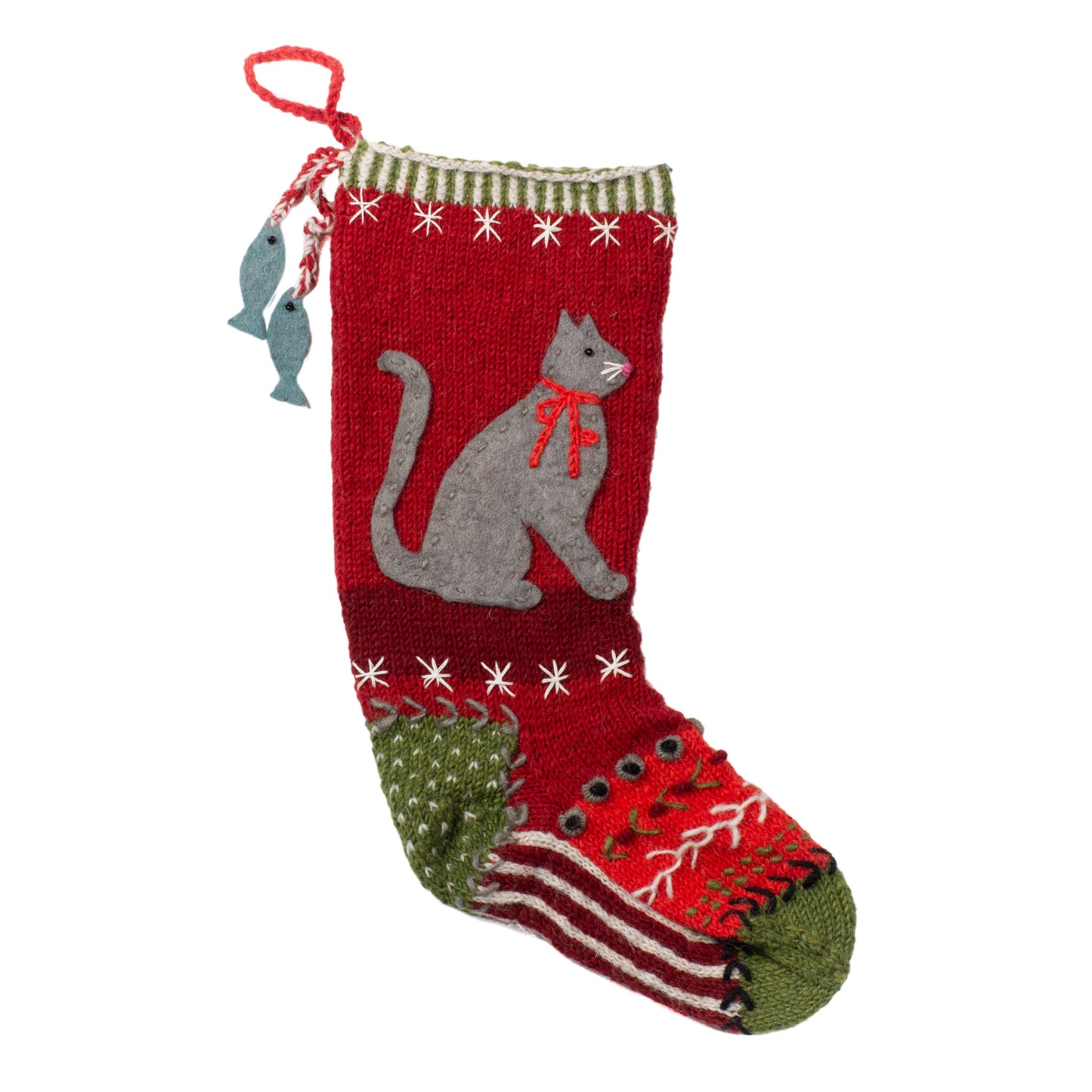 Knitted Wool Christmas Stocking - Meow