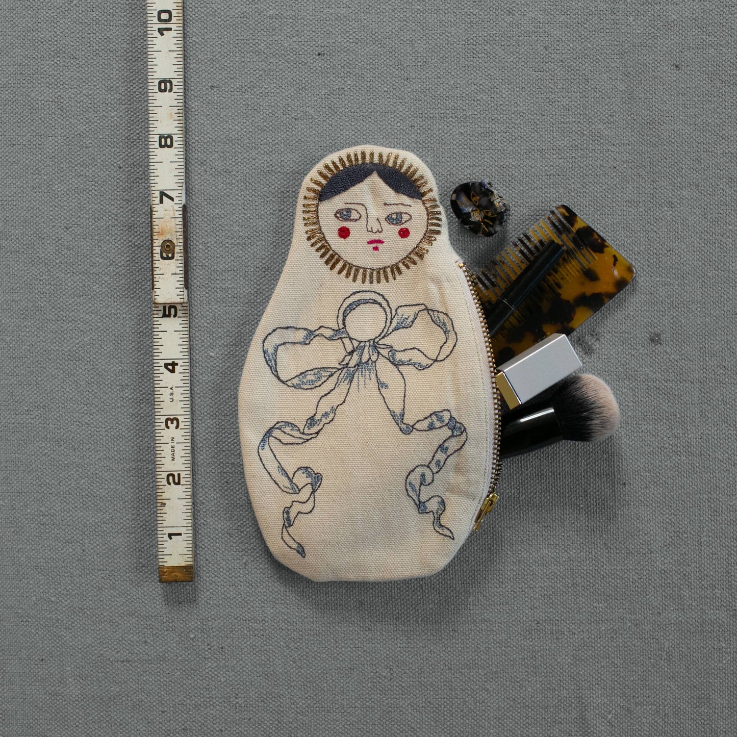 Nesting Doll Pouch Set - 3 Embroidered Zip Pouches