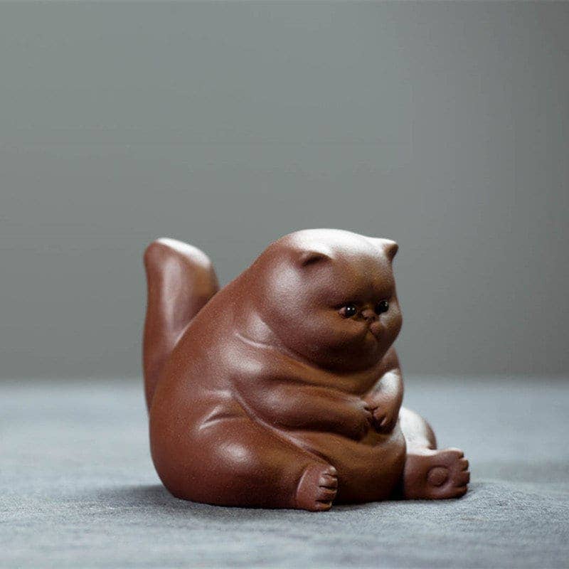 YiXing Clay Tea Pet - Fat Kitty - Handmade Zisha Clay Figurine