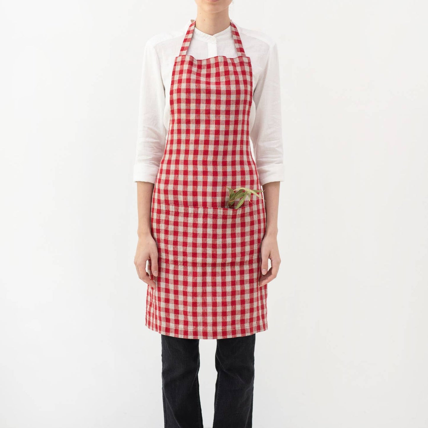 Red Gingham Linen Daily Apron