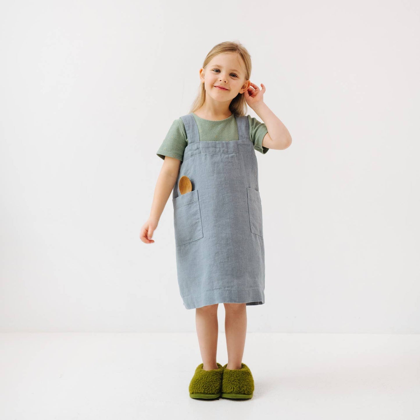 Kids Linen Pinafore Apron - Honey / 3-4 years