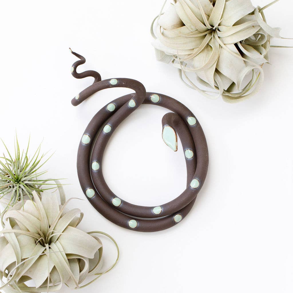 Large Ceramic Snake: Selena - White with Blue