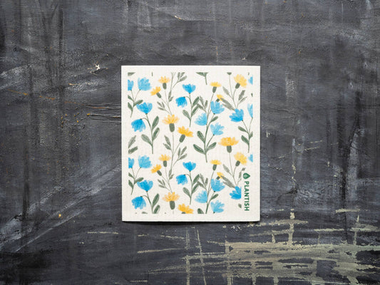 Swedish Sponge Cloth - Blue & Yellow Flowers