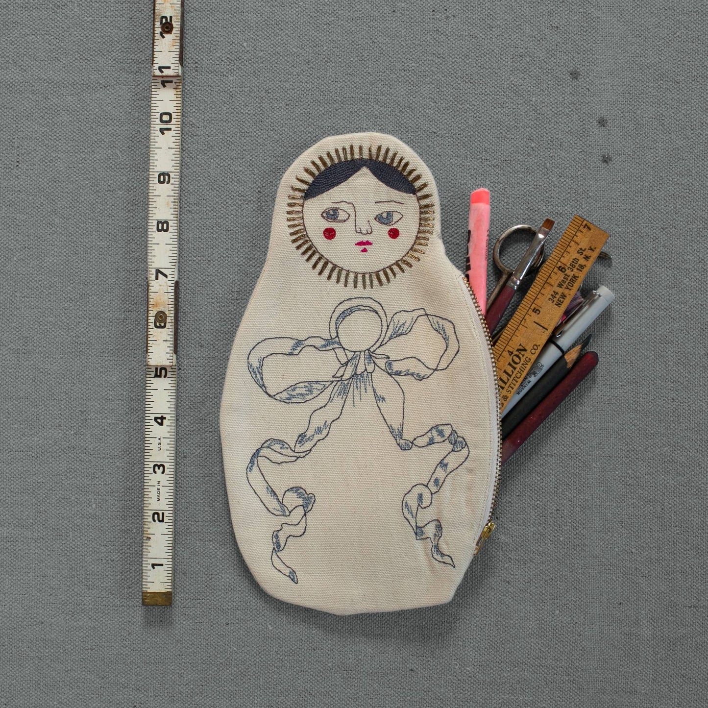 Nesting Doll Pouch Set - 3 Embroidered Zip Pouches