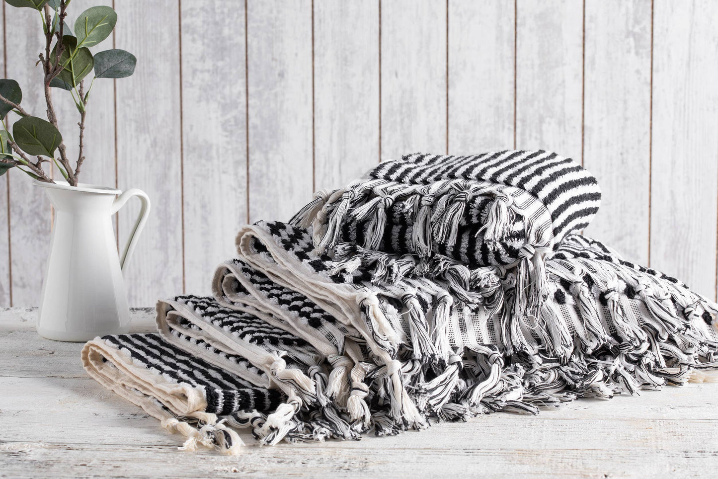 Stripe Hand-loomed Turkish Hand Towel - Black and White