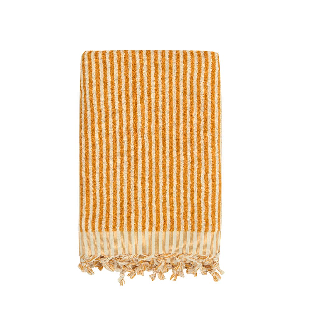 Stripe Hand-loomed Large Turkish Bath Towel - Mustard