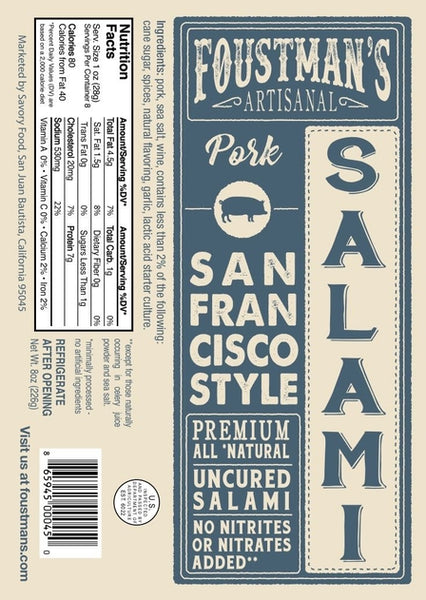 Pork Salami San Francisco Style | Foustman's Uncured Salami - 8oz