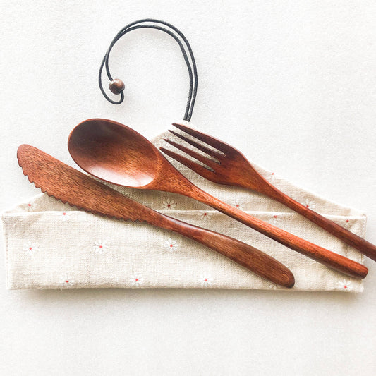 Wooden Cutlery Set - Beige - Zero Waste Reusable