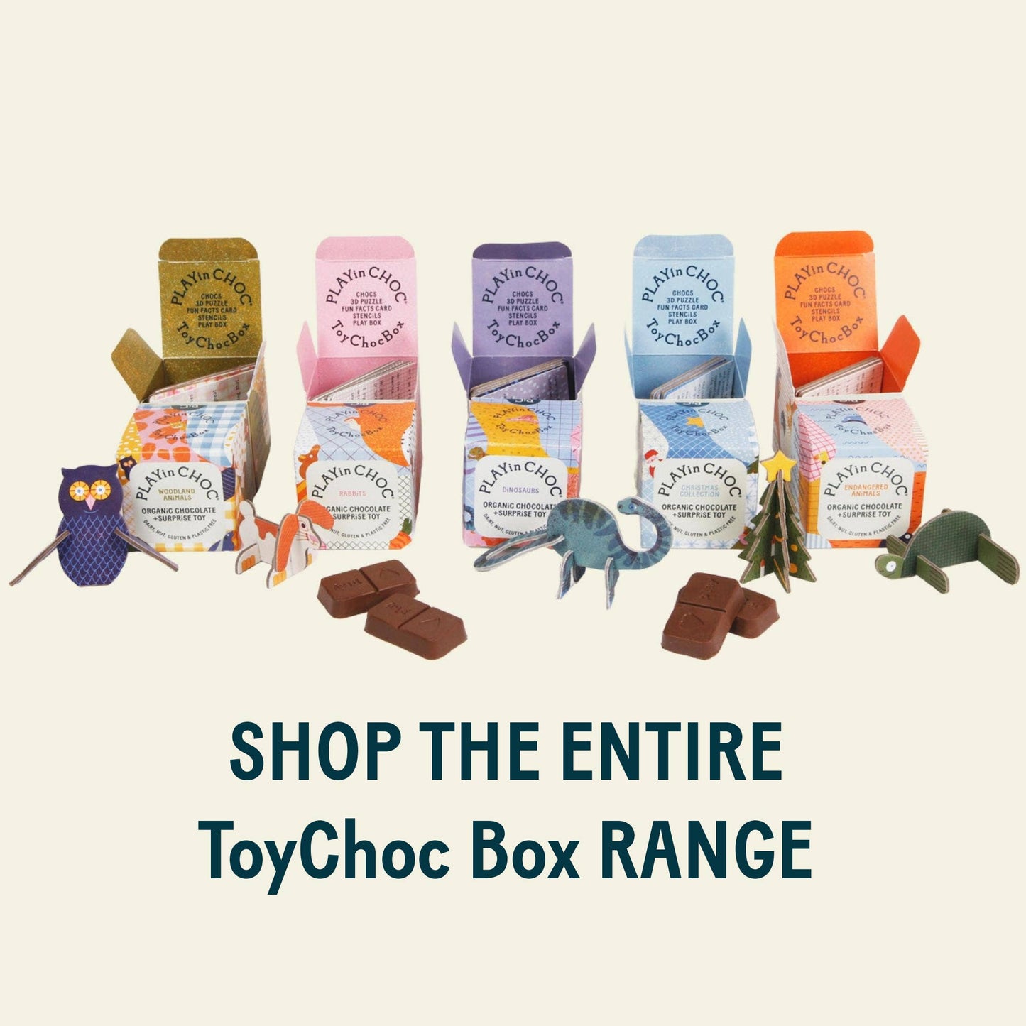 Dinosaurs - Vegan and Gluten Free Surprise Box - Puzzle Toy with Chocolate - Plastic Free - ToyChoc Box®