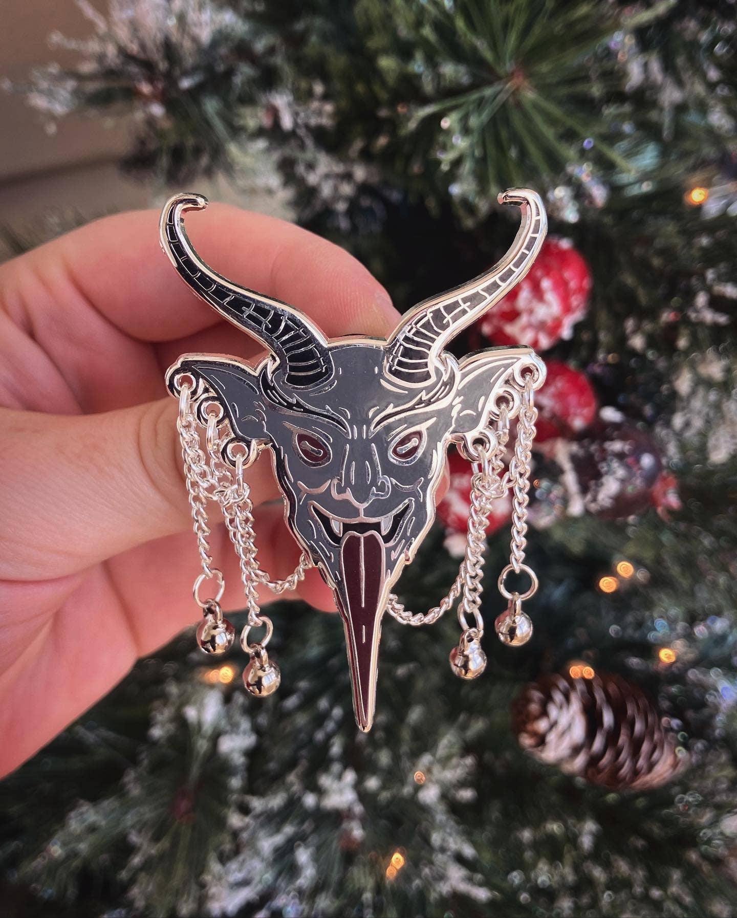 Krampusnacht - Krampus with chains and bells enamel pin