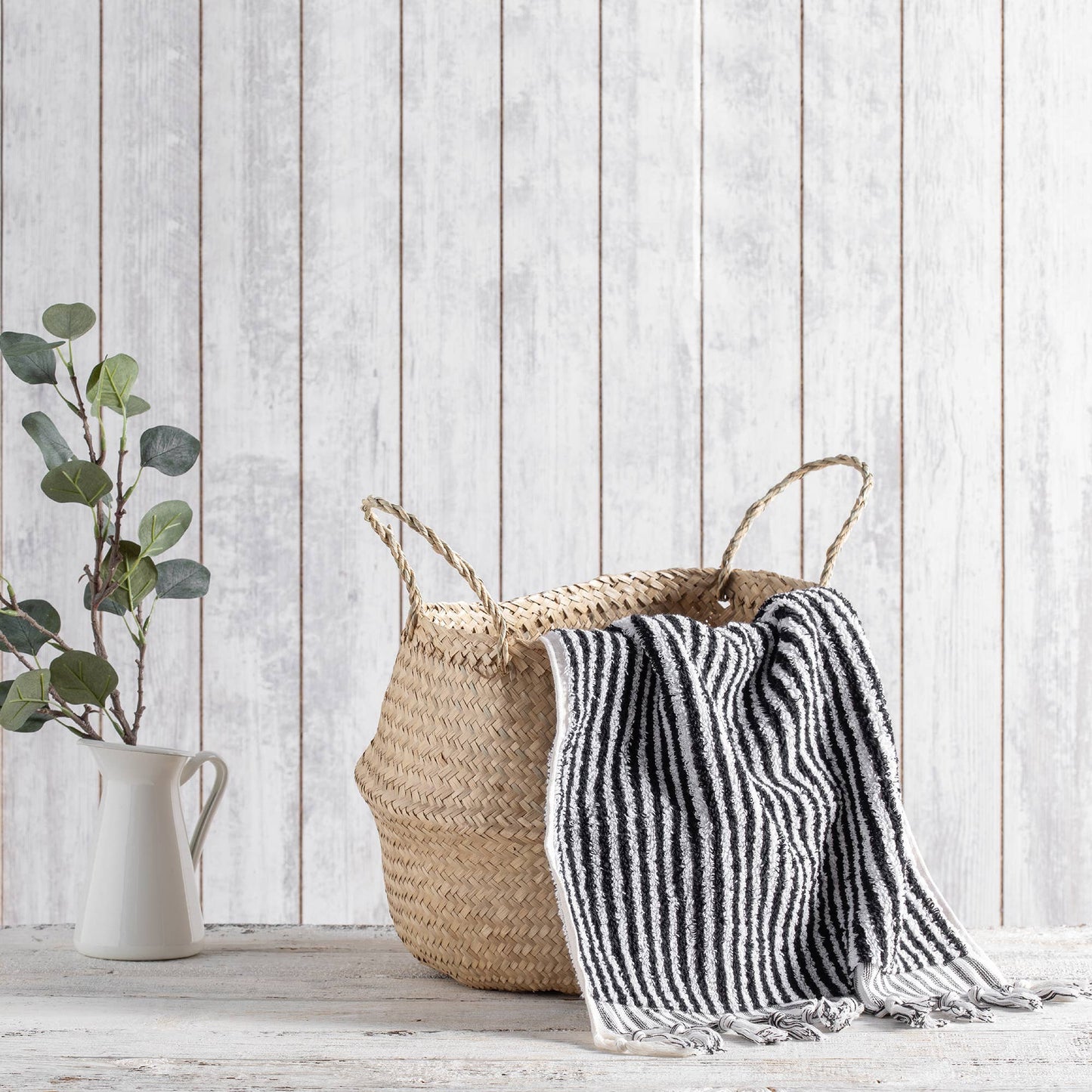 Stripe Hand-loomed Turkish Hand Towel - Black and White