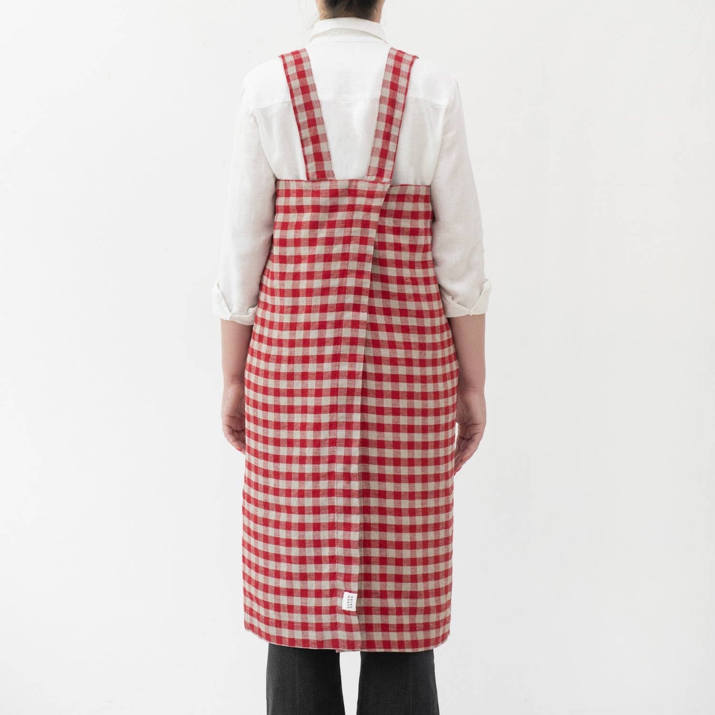 Red Gingham Linen Pinafore Apron