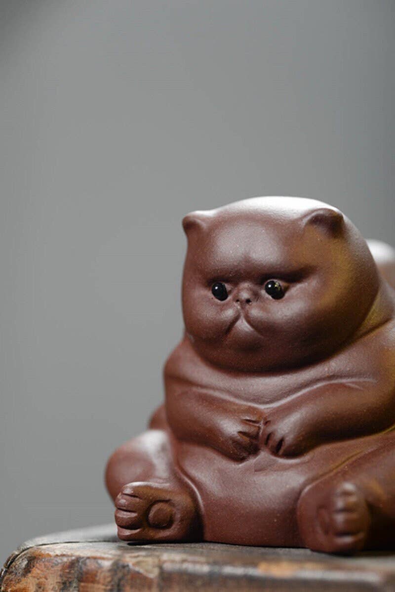 YiXing Clay Tea Pet - Fat Kitty - Handmade Zisha Clay Figurine