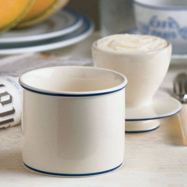 Le Bistro Butter Bell Crock - White with Blue Trim