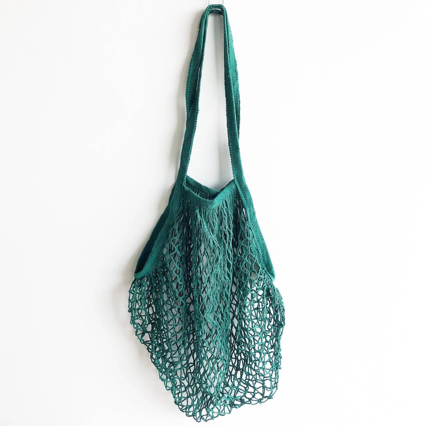 Natural Mesh Cotton Shopping Bag with Long Handle - Green