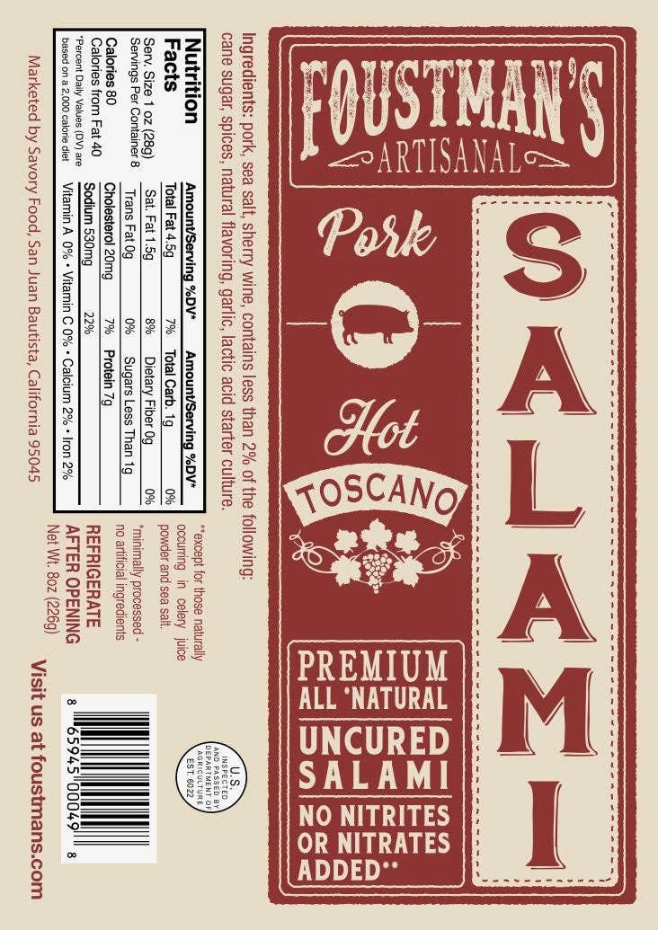 Pork Hot Toscano | Foustman’s All-Natural Uncured Salami