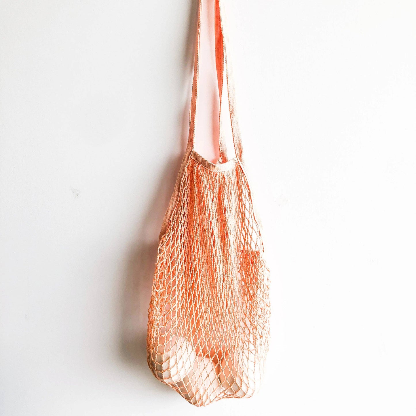 Natural Mesh Cotton Shopping Bag with Long Handle - Peach