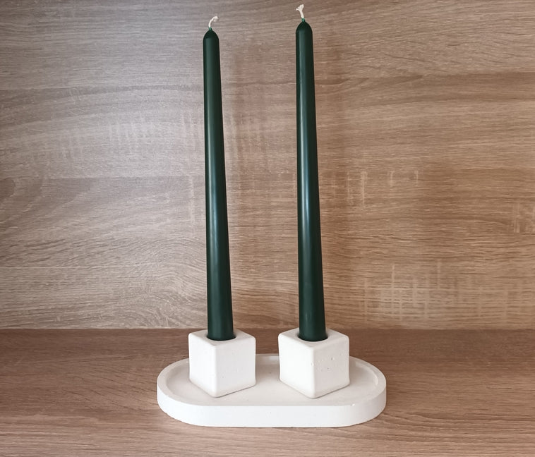 Green Pair of Beeswax Taper Candles