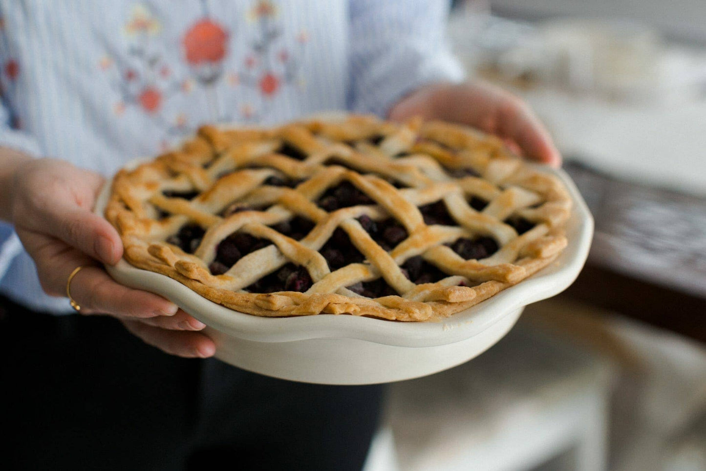 Olive  - Frilly Pie Plate - Handmade Stoneware