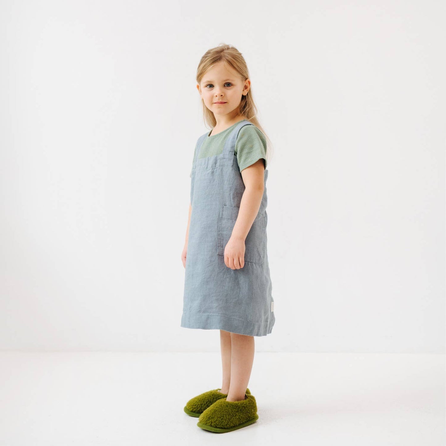 Kids Linen Pinafore Apron - Honey / 3-4 years