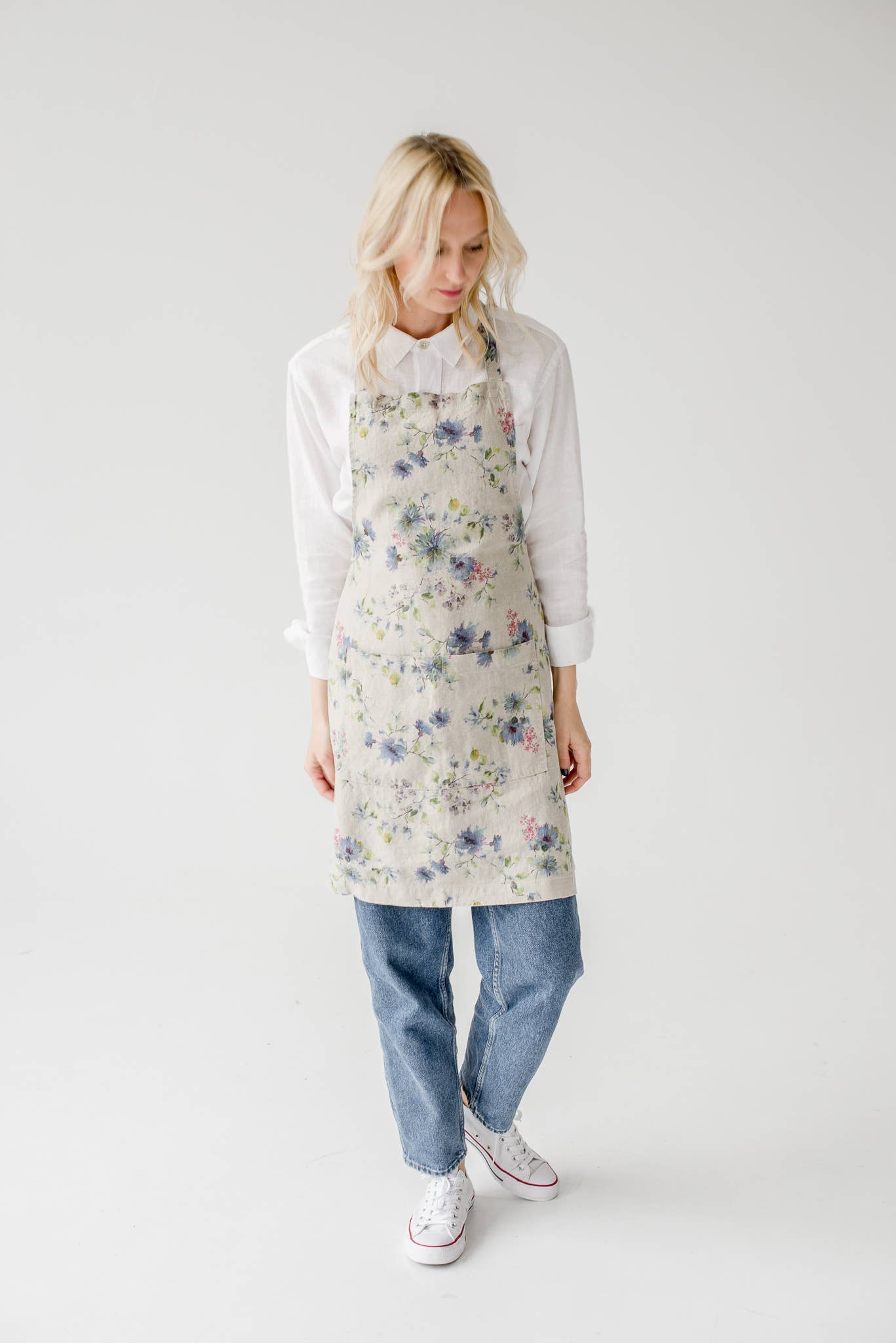 Flowers on Natural Linen Daily Apron