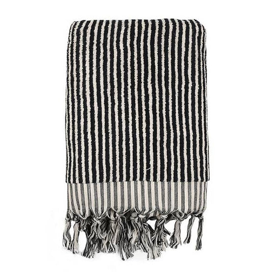 Stripe Hand-loomed Large Turkish Bath Towel - Black and White