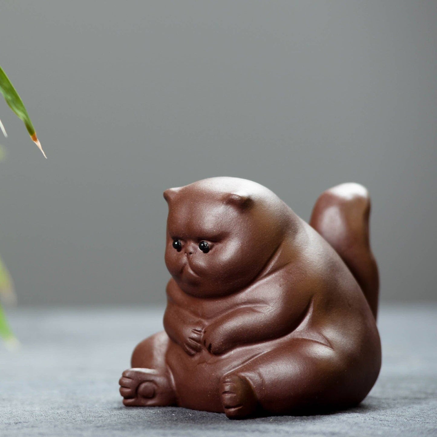 YiXing Clay Tea Pet - Fat Kitty - Handmade Zisha Clay Figurine