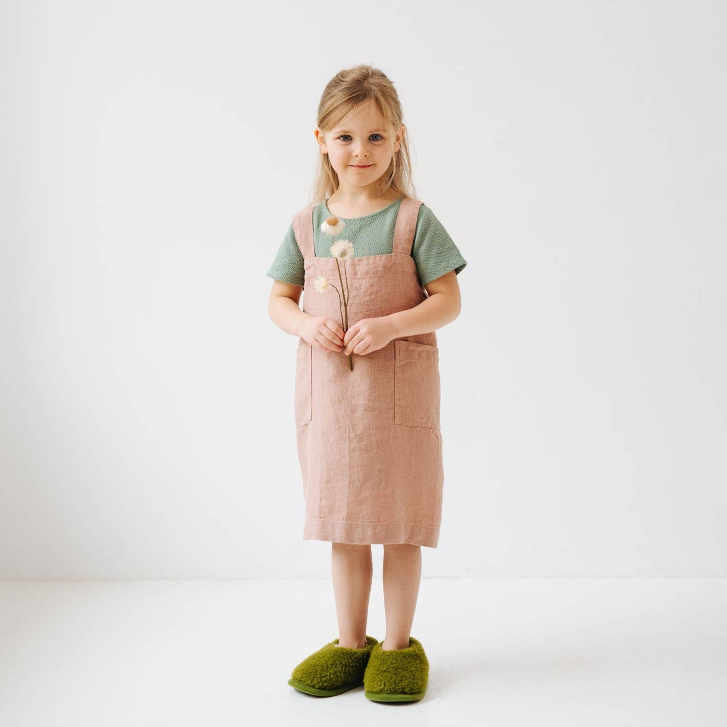 Kids Linen Pinafore Apron - Honey / 3-4 years