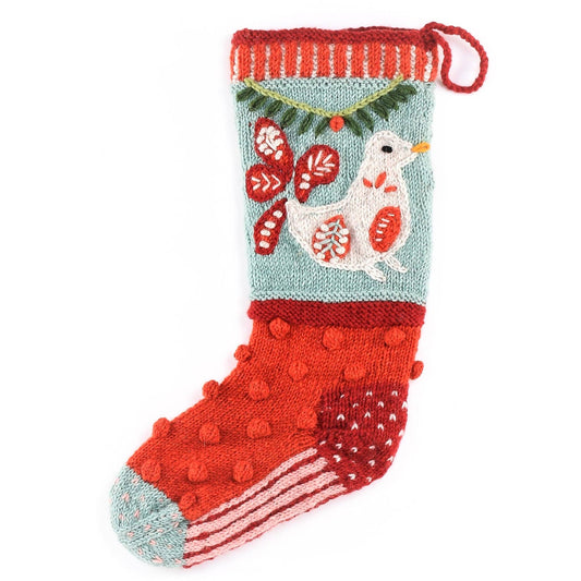 Knitted Wool Christmas Stocking - Dove