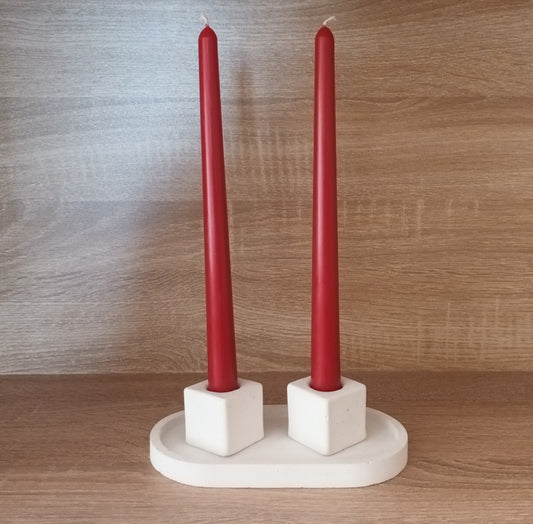 Red Pair of Beeswax Taper Candles