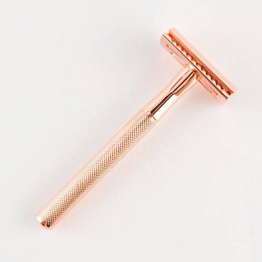 Plastic Free Reusable Safety Razor - Straight Handle Rose Gold