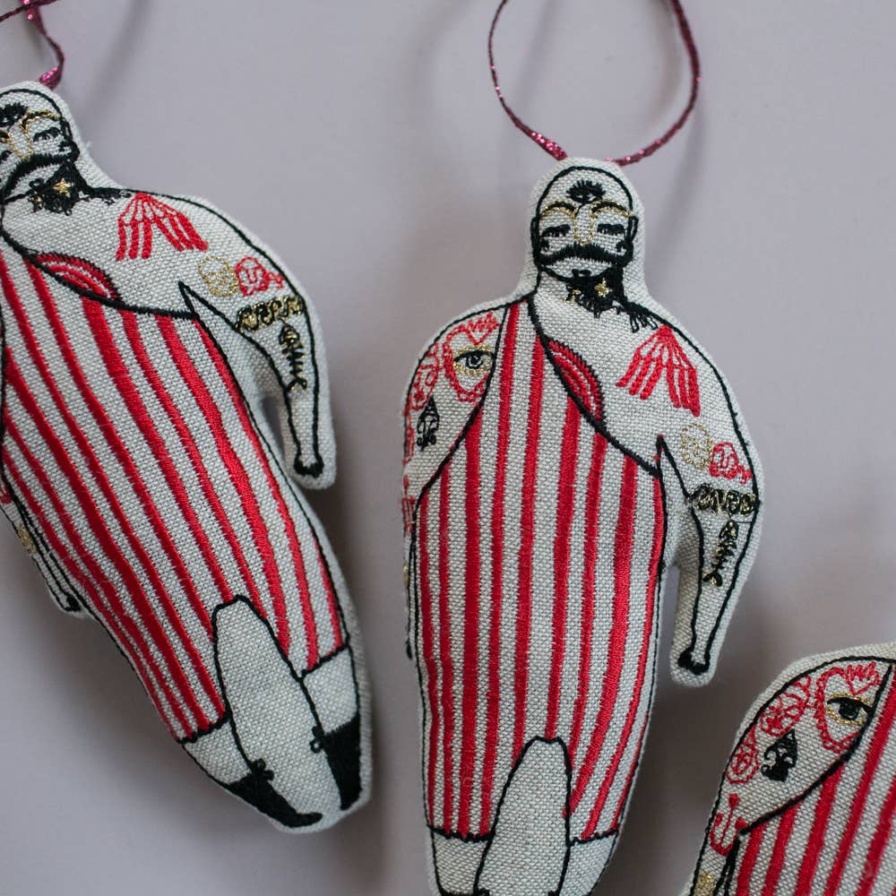 Tattooed Strong Man - Cotton-filled Ornament - Skippy Cotton