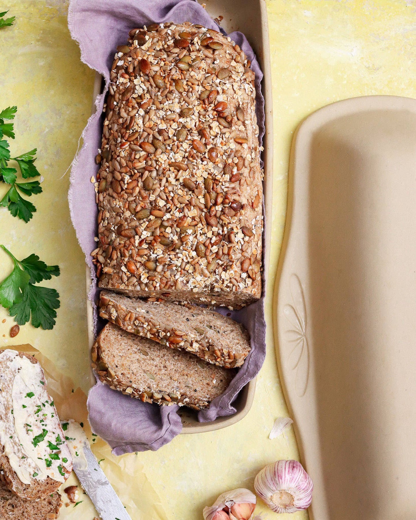 Covered Stoneware Bread Baking Pan