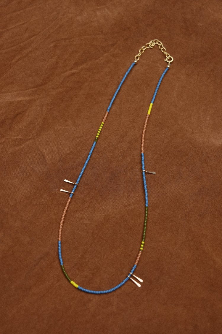 Dainty Beaded Choker - Blue with 14K Gold Accents
