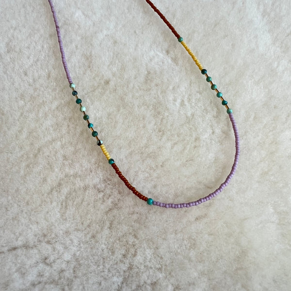 Beaded Choker in Lilac with Turquoise