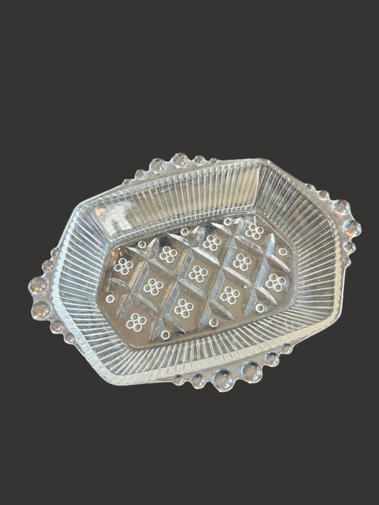 Vintage Anchor Hocking Candy Dish - Criss Cross Bon Bon Trinket Dish - Pattern 125 Pressed Glass