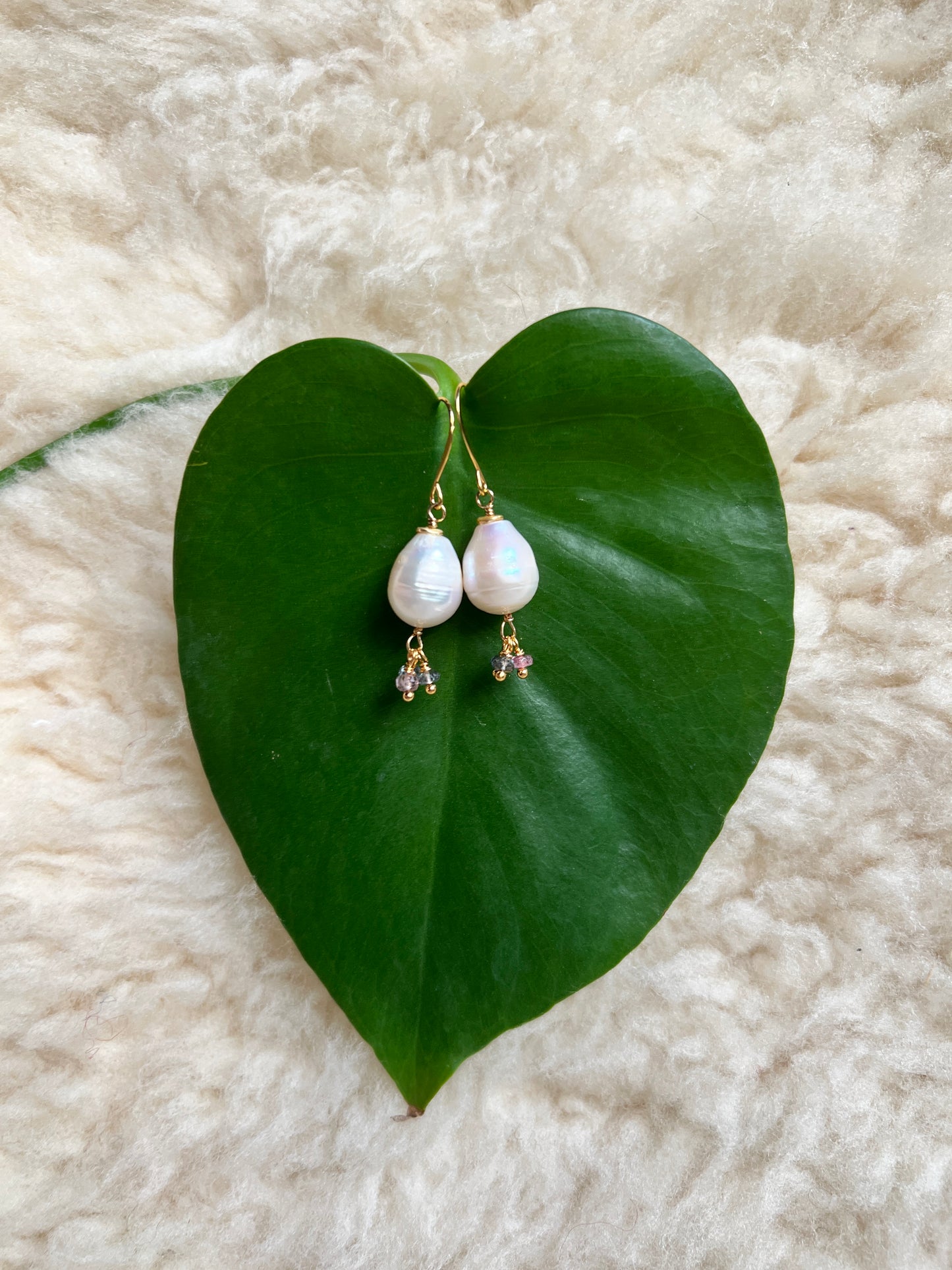 Baroque Pearl Dangle with Sapphire Charms Earrings