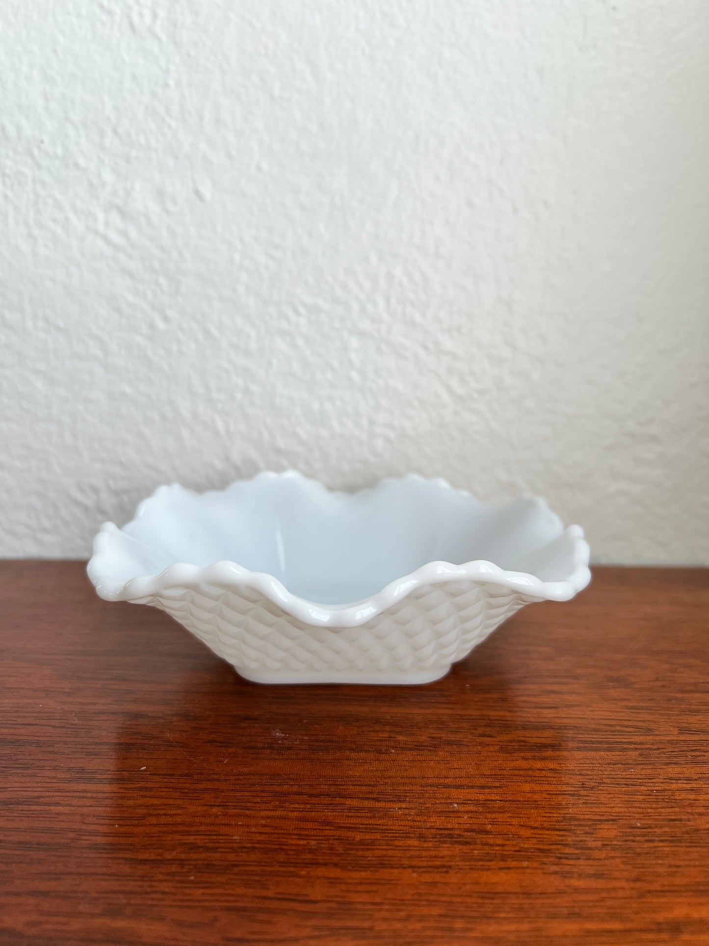 Anchor Hocking Milk Glass Bowl - 6" Diamond Early American Dish - Vintage Home Goods
