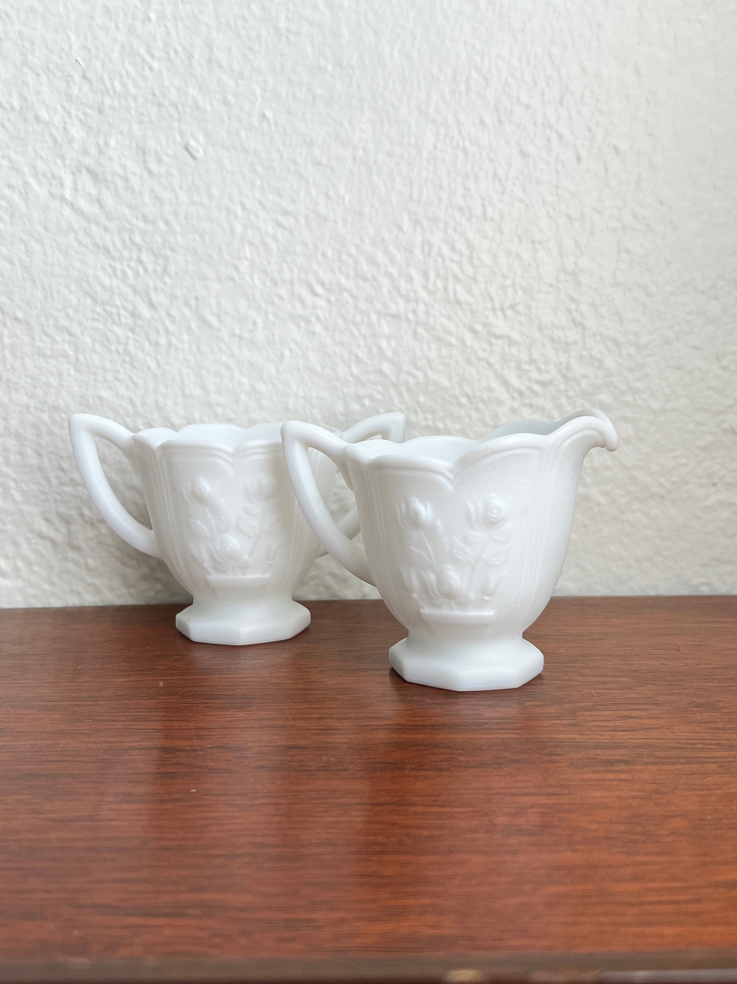 Imperial Ohio Milk Glass Cream and Sugar Set - Rose Pattern Matte Doeskin Finish