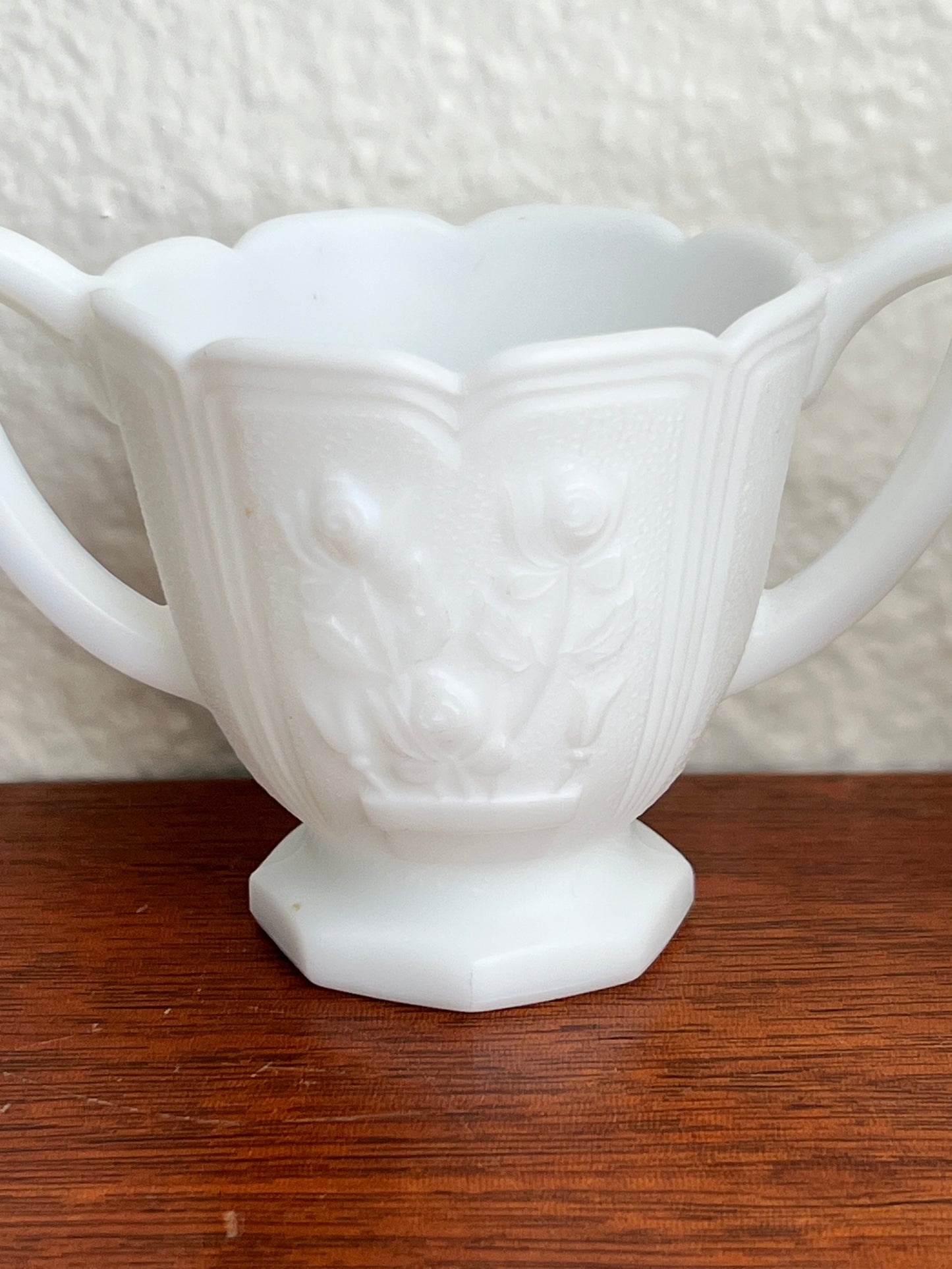 Imperial Ohio Milk Glass Cream and Sugar Set - Rose Pattern Matte Doeskin Finish