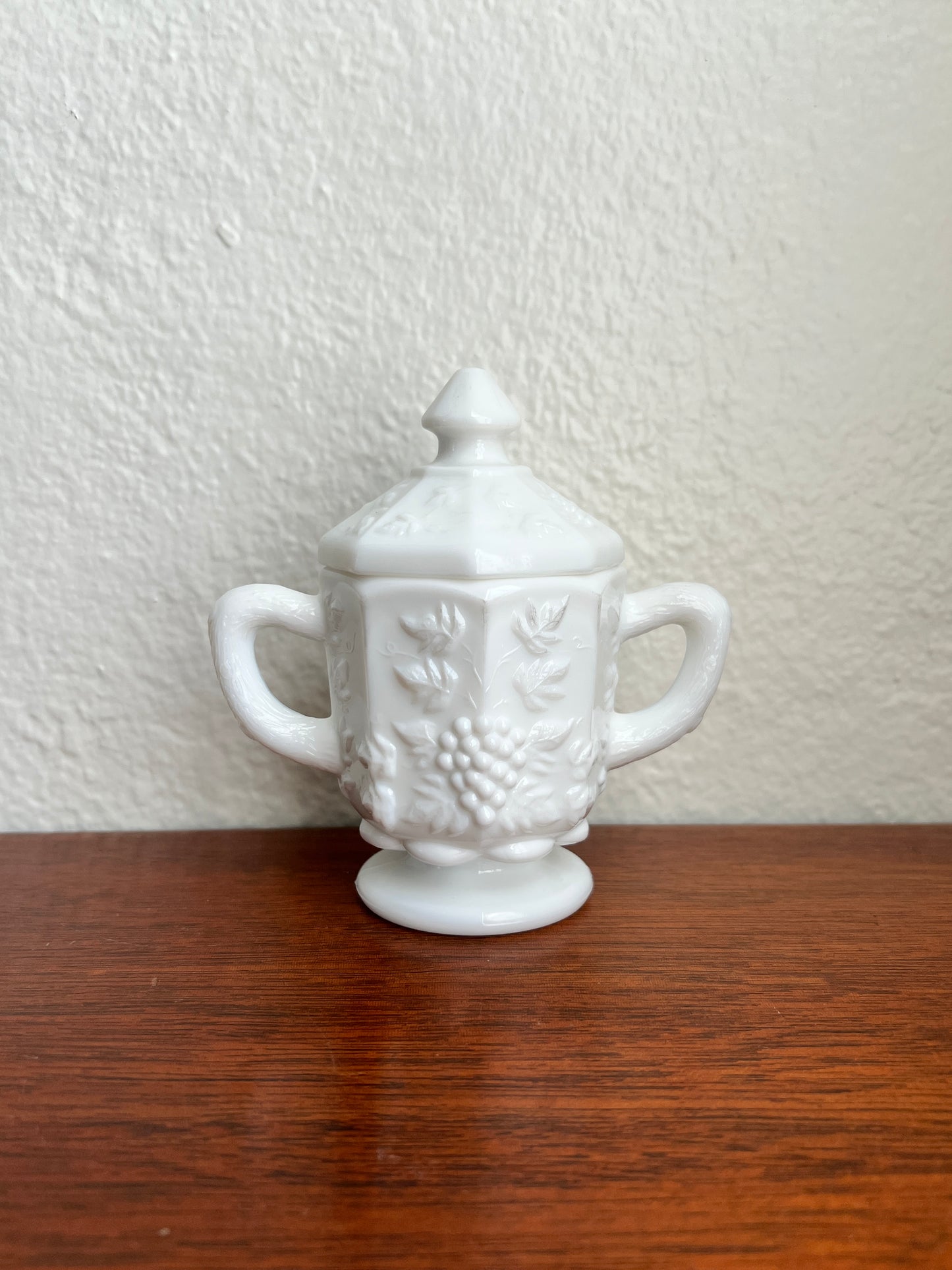 Westmoreland Paneled Grape Milk Glass Sugar Dish with Lid - Vintage Glassware