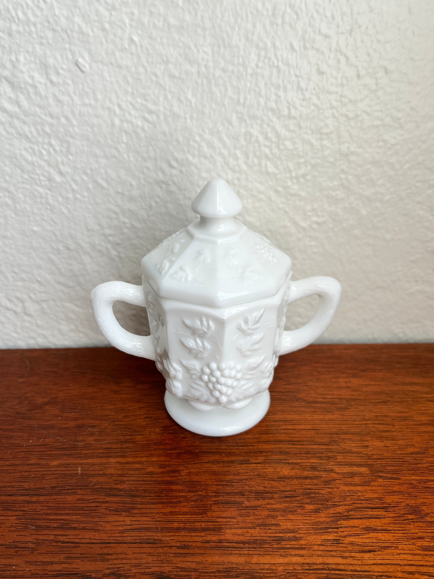Westmoreland Paneled Grape Milk Glass Sugar Dish with Lid - Vintage Glassware