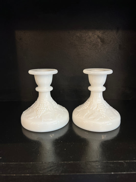 Milk Glass Taper Candle Holders - Set of two - Vintage Smith Glass