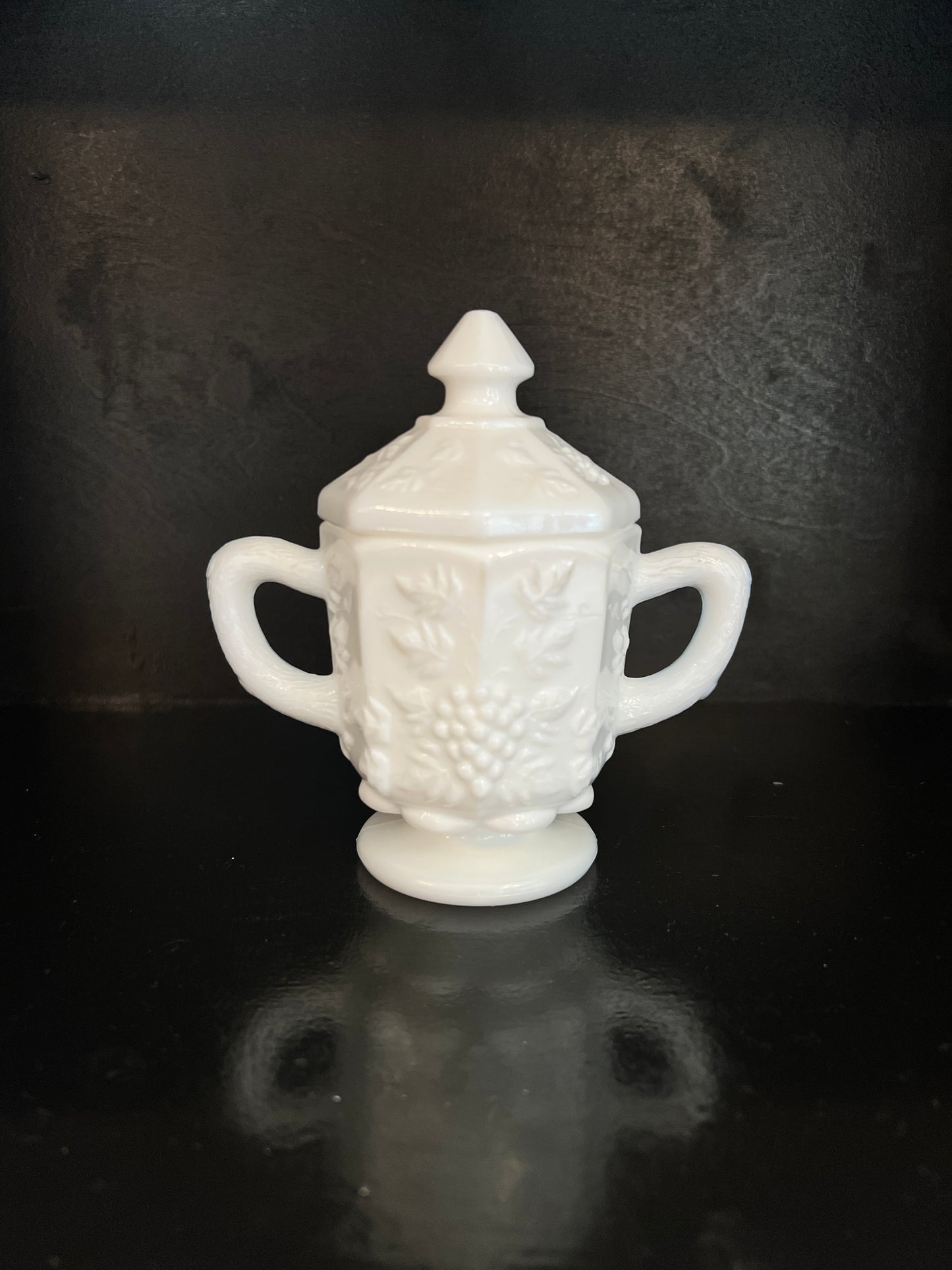 Westmoreland Paneled Grape Milk Glass Sugar Dish with Lid - Vintage Glassware